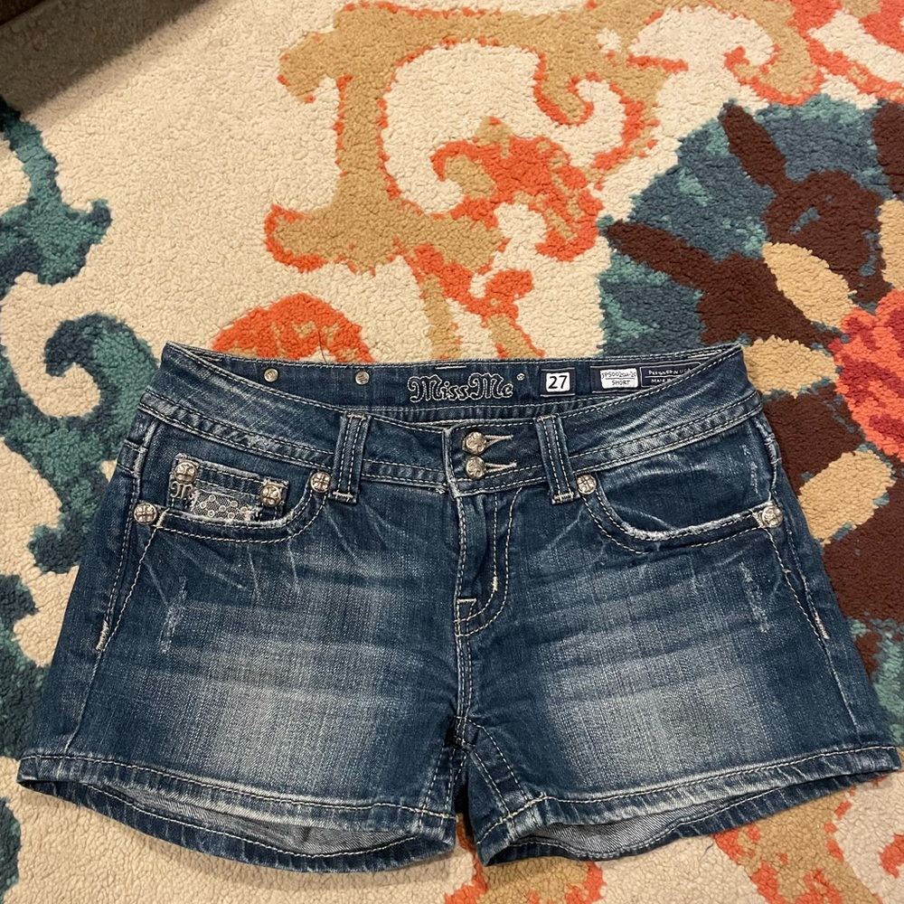 Miss Me Blue Jean Shorts with Embellished Pockets - Picture 2 of 3